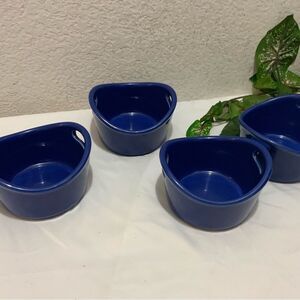 Set of 4 Rachael Ray Stoneware Bubble & Brown Ramekin Bowls Cobalt Blue 10 oz